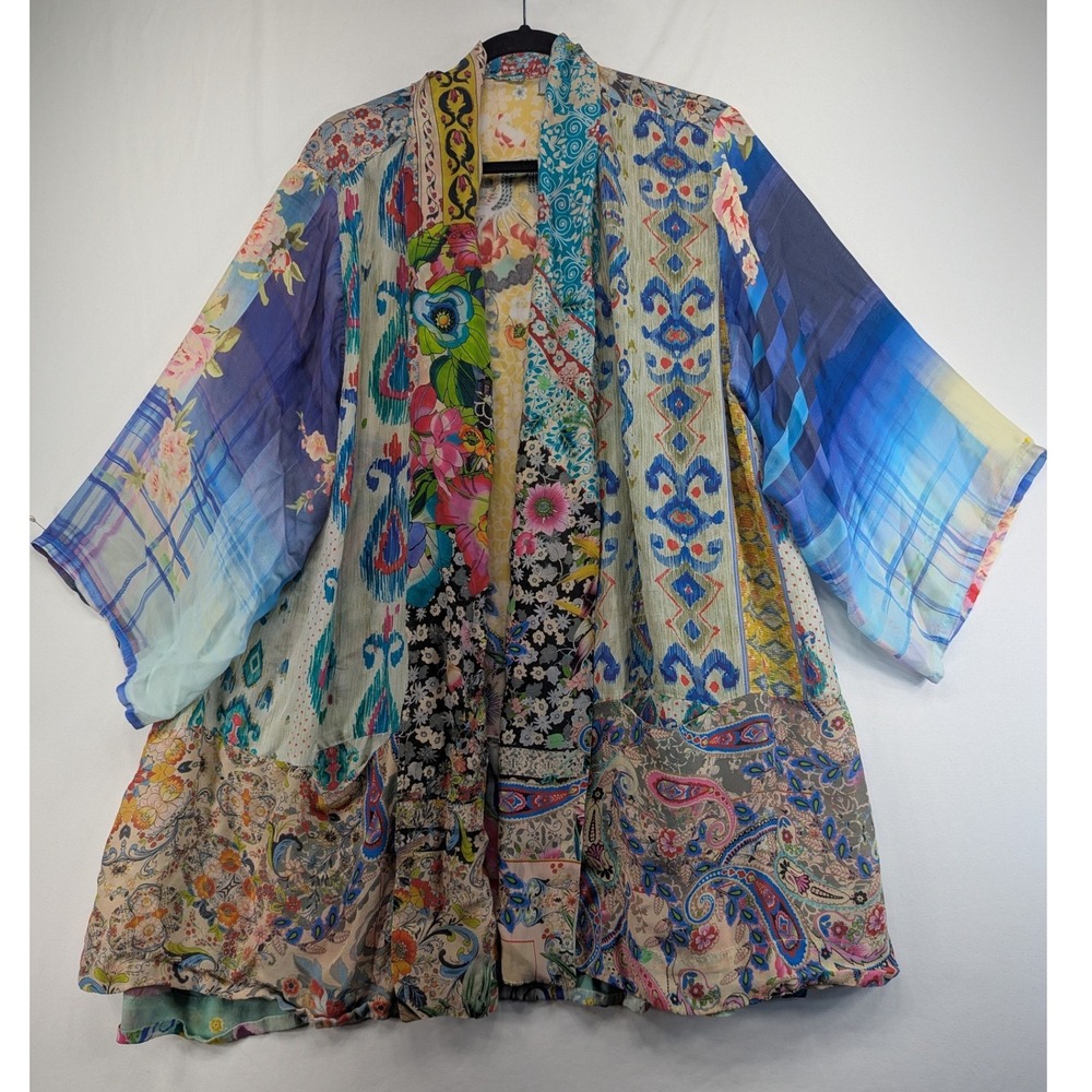 Johnny Was Silk Patchwork Kimono Open Front Cardigan Floral Paisley C68730A-2